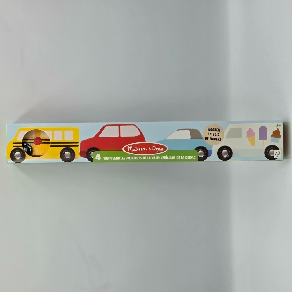 Melissa & Doug 4 Wooden Town Vehicles 3"- 4" Compatible with Wooden Train Tracks